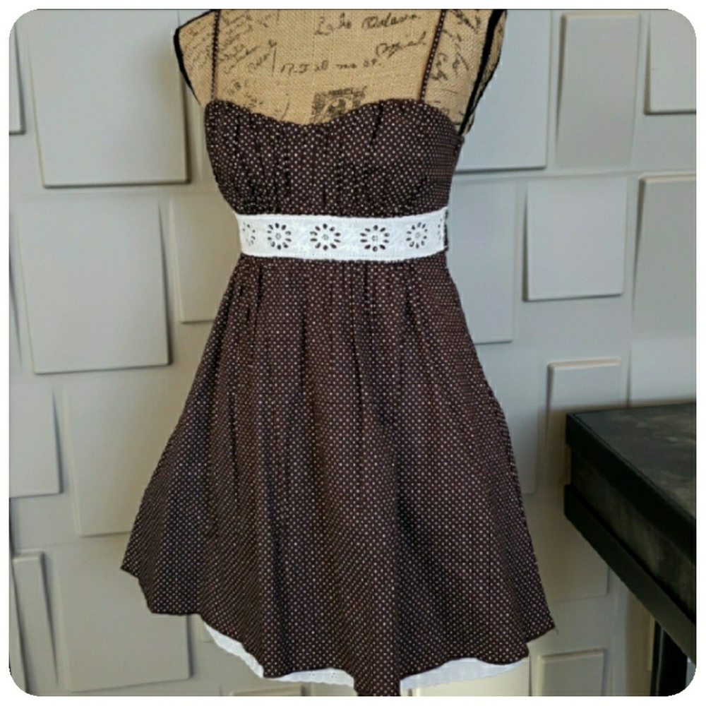 Speechless dress sundress brown white full skirt spaghetti strap Size 5 Juniors - Picture 1 of 4